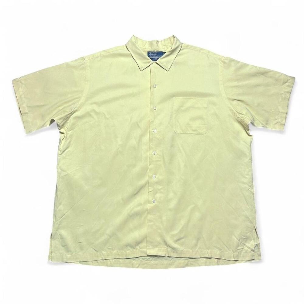 Polo Ralph Lauren 90s Butter Yellow Silk Cotton Loop Collar Button Shirt XXL